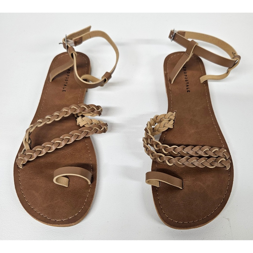 Aeropostale Womens Tan Braided Strappy Toe Loop Flat Sandals Size 6 Brown‎ Boho